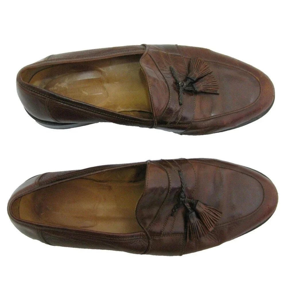 Johnston & Murphy Mens Size 11.5 Italian Deerskin Leather Tassle Loafers Shoes